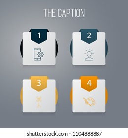 Icon line design set of smartphone, lightning, palette and other vector objects. Also includes gear, paintbrush, mobile elements.