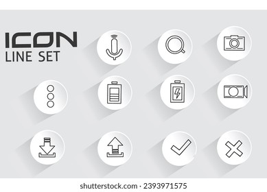 Icon line Device smartphone microphone, searching, foto, video, etc