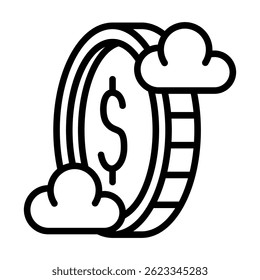 Icon Line of Dollar Sign and Cloud Depicting Cloud-Based Finance, Loans, and Investment Systems

