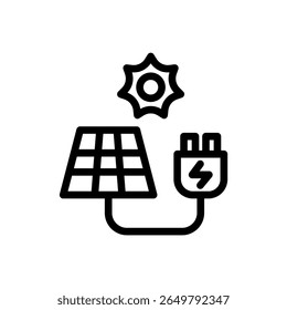 Icon Line electric charging with solar panel. Free energy, ecology, renewable, green energy and solar power plant concept. Linear and Outline icon.