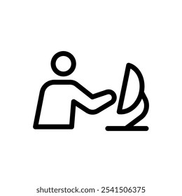 Icon Line Employee working on computer. Outline style.
