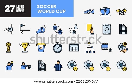 Icon Line Fill Color Pack soccer, football, football equipment, soccer foul, soccer player. Outline fill color icon pack editable file.