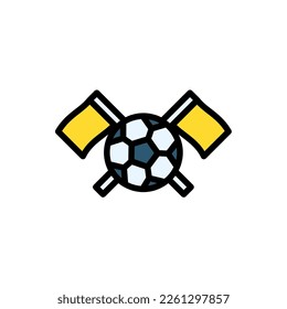 Icon Line Fill Color soccer, football, football equipment, soccer foul, soccer player. Outline fill color icon editable file.