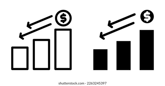 icon line fill currency chart, world currency, dollar, line and solid black icon. vector illustration