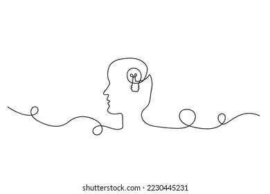 Icon with line head light bulb. Idea, solution, business, strategy concept. Line art. Vector illustration. stock image. 