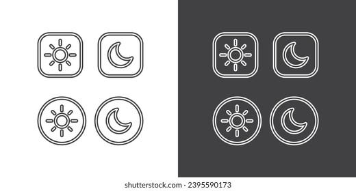 Icon line of Light and Dark mode buttons vector icons set. Light and dark mode. 