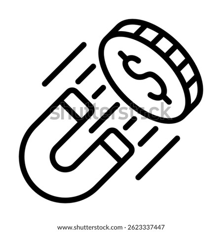 Icon Line of Magnet and Dollar Sign Representing Money Attraction and Investment Returns

