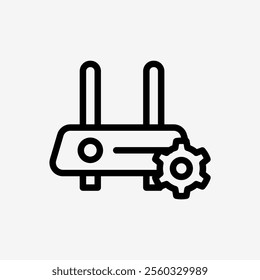 Icon Line modem internet setting gear symbol. Technology and system concept, Outline style.