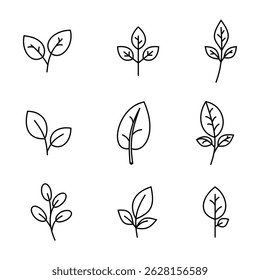 icon line Nine simple line drawings of leaves.