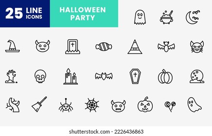 Paquete de línea de iconos Halloween, fantasma, monstruo, calabaza, calavera, miedo y más Estilo de contorno, estilo de ilustración. color fácil de usar y modificable.
