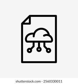 Icon Line Paper file document with Cloud system. Technology and system concept, Outline style.