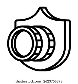 Icono Línea de protección y signo de dólar seguro que representa el crecimiento financiero y los fondos de inversión protegidos