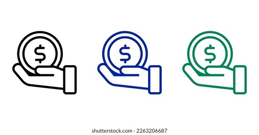 icon line saving money, hand, coin. vector illustration