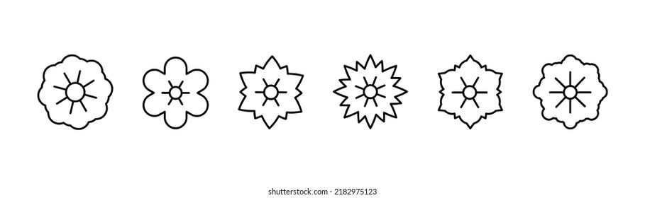 icon line Set of floral elements,Vector flowers black outline collection, line art flowers for design