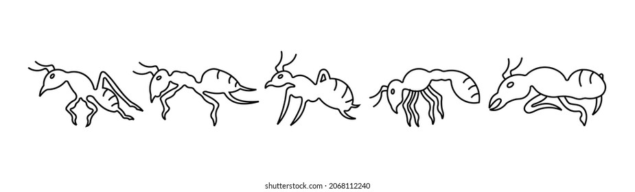 icon line set Line of worker ants marching in search of food,Team ant icon simple style