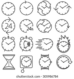 icon line slim set clock vector black