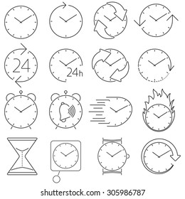 icon line slim set clock vector black