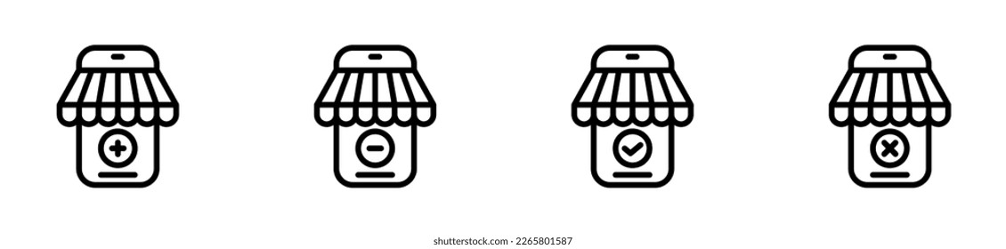 icon line store, phone, apps, navigation, Ecommerce. editable file. vector illustration