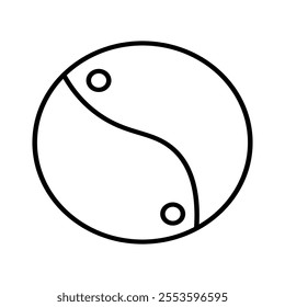 Icon  line vector yin and yang.The Yin and Yang icon represents balance and harmony, showing how opposites coexist and complement each other.