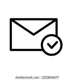 línea de icono verificada, comprobación, aprobación, aceptación, carta, correo, magnificador, documento, archivo. color editable, estilo de icono de contorno.