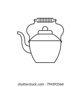 Icon line vintage clay teapot with wooden handle