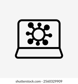 Icon Line Virus on computer or laptop. Technology and system concept, Outline style.
