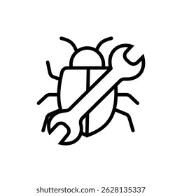 Icono de línea Llave inglesa que arregla un error de computadora.