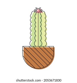 
Icon with linear colorful cactus. Linear vector illustration with exotic cactus. Succulent outline logo. Decorative flowering plant in a pot. 