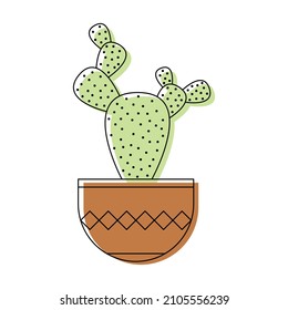 
Icon with linear colorful cactus. Linear vector illustration with exotic cactus. Succulent outline logo. Decorative flowering plant in a pot. 