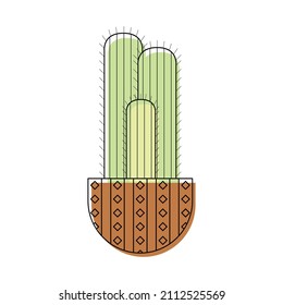 
Icon with linear colorful cactus. Linear vector illustration with exotic cactus. Succulent outline logo. Decorative flowering plant in a pot. 