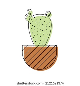 
Icon with linear colorful cactus. Linear vector illustration with exotic cactus. Succulent outline logo. Decorative flowering plant in a pot. 