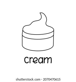 Das Symbol ist eine lineare Creme mit Text. Contour-Symbol für Kosmetik, Design-Website. Vektorgrafik einzeln.