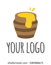 icon linear honey logo with bee symbol, jar icon and honeycomb in a shape of flower