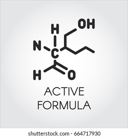 Icon in linear style of active formula concept. Medicine, science, biology, chemistry theme. Vector black contour label for different projects