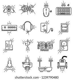 Icon linear style symbols pc set three