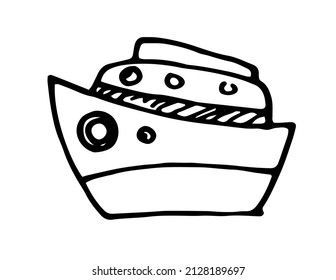 the icon of the liner.  a large marine ship, hand-drawn in a doodle style, isolated black outline on the side on white for a children's design template Vector drawing 