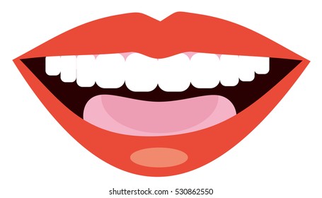 Icon of lips on a white background. Lips smiling showing white teeth. Props for photography or for scrapbooking. Flat style illustration.