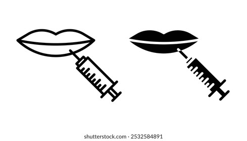 Icon of lips with a syringe, symbolizing cosmetic procedures, lip injections, or beauty treatments.