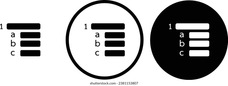 icon list menu black outline for web site design 
and mobile dark mode apps 
Vector illustration on a white background