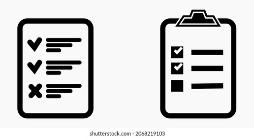 Lista de iconos o lista, programación y registro. Catálogo de etiquetas o control. Bil o calendario, docket. Nomenclatura, rollo de abalorios. Icono del vector.