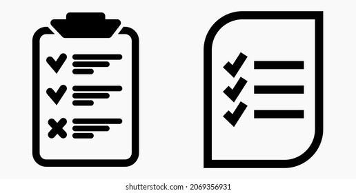 Lista de iconos o lista, programación y registro. Catálogo de etiquetas o control. Bil o calendario, docket. Nomenclatura, rollo de abalorios. Icono del vector.