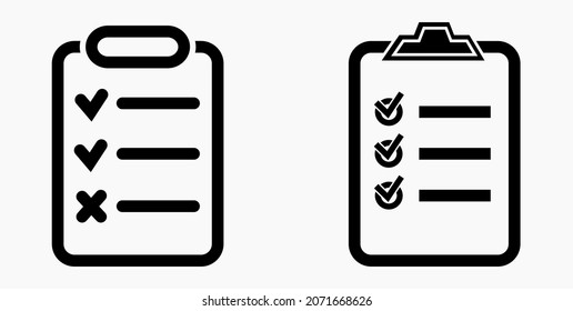 Lista de iconos o lista, programación y registro. Catálogo de etiquetas o control. Bil o calendario, docket. Nomenclatura, rollo de abalorios. Icono del vector.