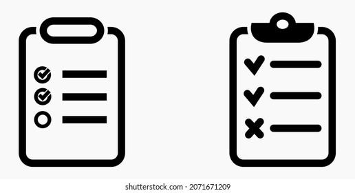 Lista de iconos o lista, programación y registro. Catálogo de etiquetas o control. Bil o calendario, docket. Nomenclatura, rollo de abalorios. Icono del vector.