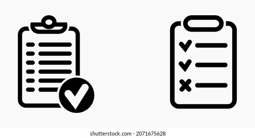 Lista de iconos o lista, programación y registro. Catálogo de etiquetas o control. Bil o calendario, docket. Nomenclatura, rollo de abalorios. Icono del vector.