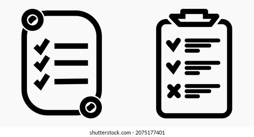 Lista de iconos o lista, programación y registro. Catálogo de etiquetas o control. Bil o calendario. Docket. Nomenclatura, rollo de abalorios. Icono del vector.