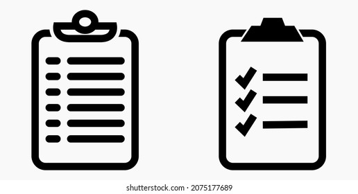 Lista de iconos o lista, programación y registro. Catálogo de etiquetas o control. Bil o calendario. Docket. Nomenclatura, rollo de abalorios. Icono del vector.