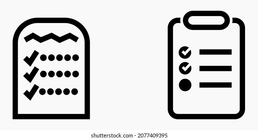 Lista de iconos o lista, programación y registro. Catálogo de etiquetas o control. Bil o calendario. Docket. Nomenclatura, rollo de abalorios. Icono del vector.