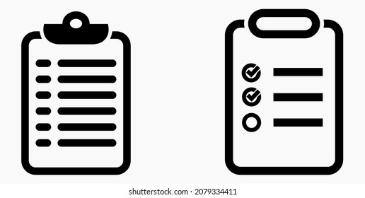 Lista de iconos o lista, programación y registro. Catálogo de etiquetas o control. Bil o calendario. Docket. Nomenclatura, rollo de abalorios. Icono del vector.