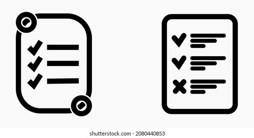 Lista de iconos o lista, planificación, registro. Catálogo de etiquetas o control. Bil o calendario. Docket. Nomenclatura, rollo de abalorios. Icono del vector.