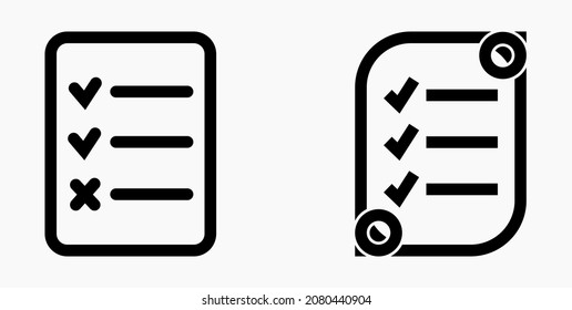 Lista de iconos o lista, planificación, registro. Catálogo de etiquetas o control. Bil o calendario. Docket. Nomenclatura, rollo de abalorios. Icono del vector.